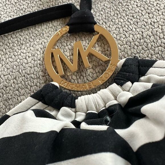 Michael Michael Kors Ring Halter Stripe Black White One Piece Swimsuit Size 6 - Picture 4 of 8
